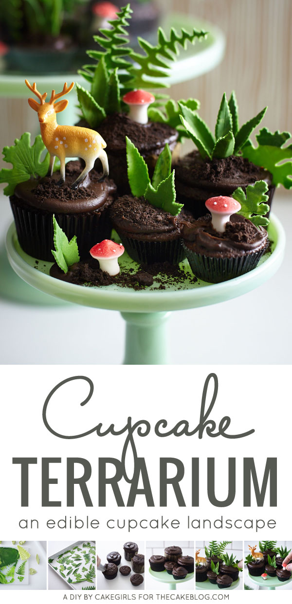 تراریوم کیک کوچک - طرز تهیه یک تراریوم الهام گرفته از طبیعت پر از کیک های کوچک، سبزیجات خوراکی، قارچ های کوچک و گوزن های مینیاتوری |  Cakegirls برای TheCakeBlog.com
