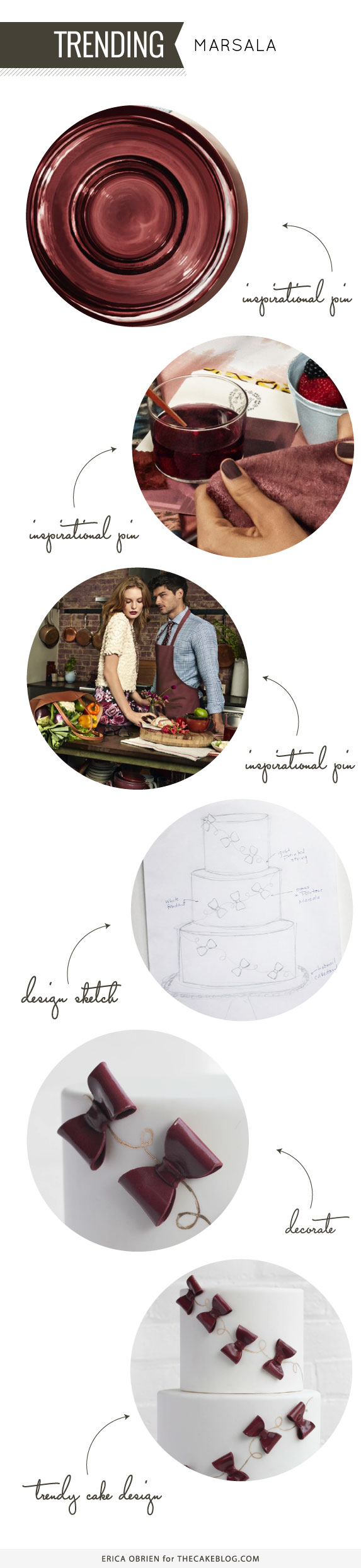 کیک پاپیونی مارسالا و طلا |  ترجمه گرایش به طرح کیک |  توسط اریکا اوبرین برای TheCakeBlog.com