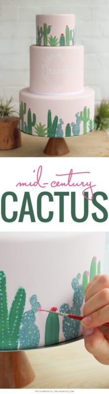 کیک کاکتوس نیمه قرن با جزئیات نقاشی شده با دست |  توسط اریکا اوبرین برای TheCakeBlog.com