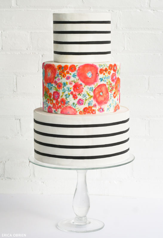 راه راه و گل |  ترجمه گرایش به طرح کیک |  اریکا اوبرین برای TheCakBlog.com