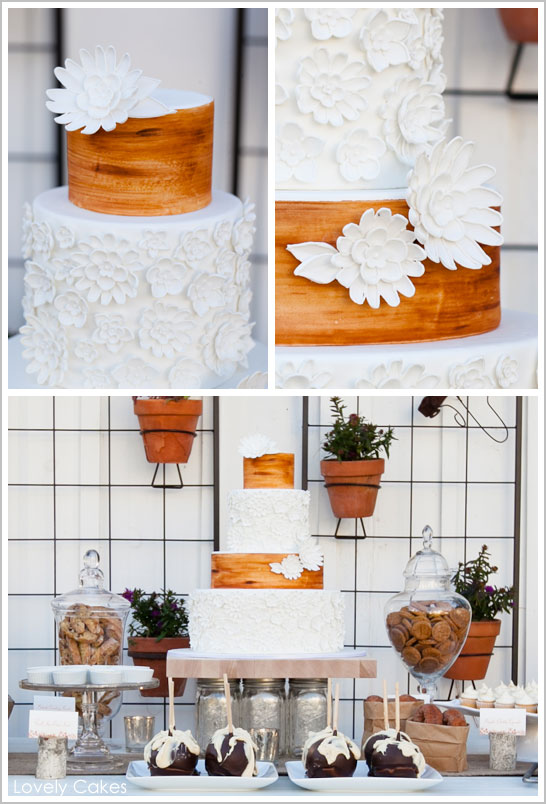 کیک عروسی روستایی، گل و دانه چوب