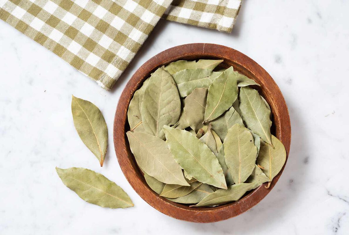Bay leaves in bowl
