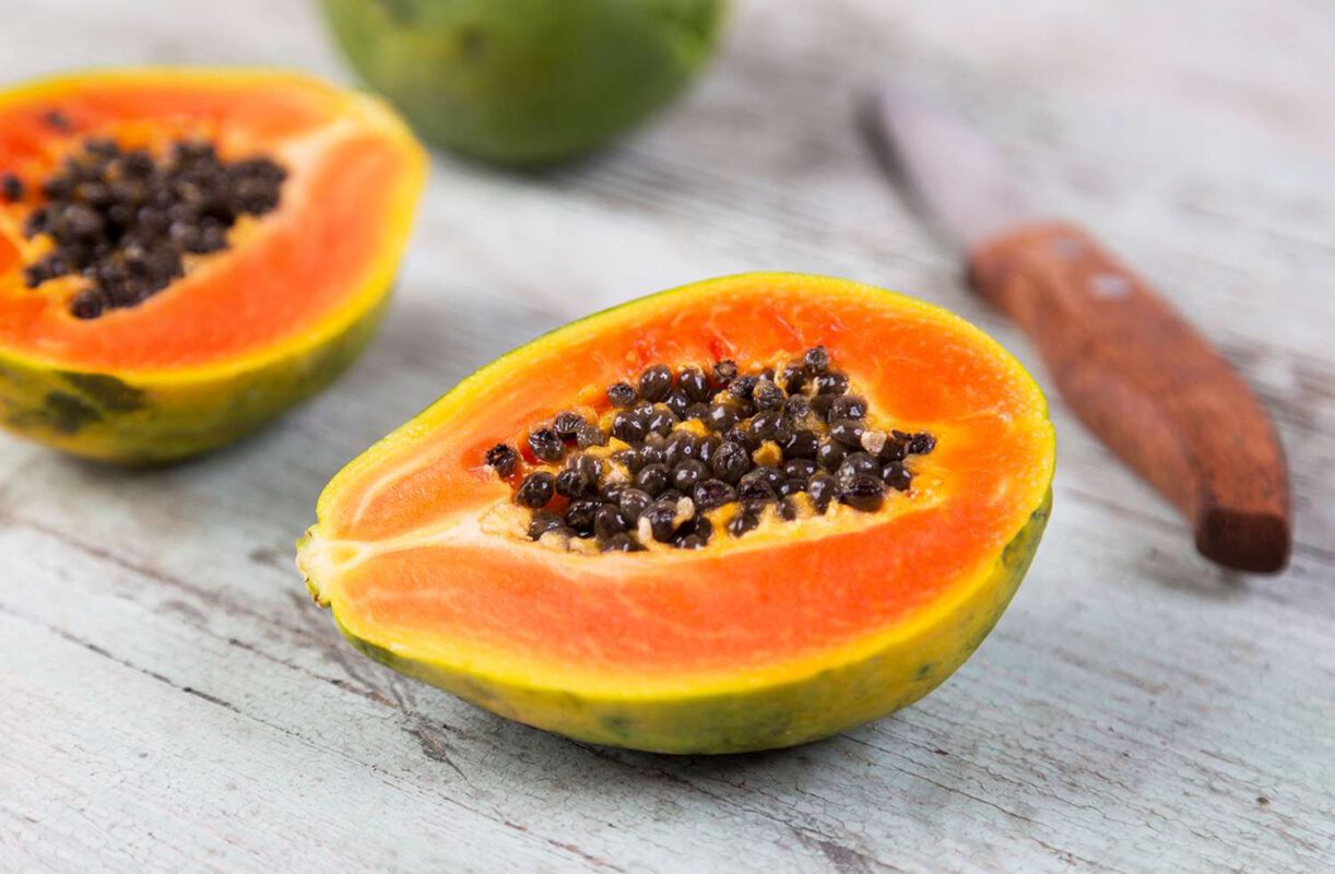 Papaya sliced open