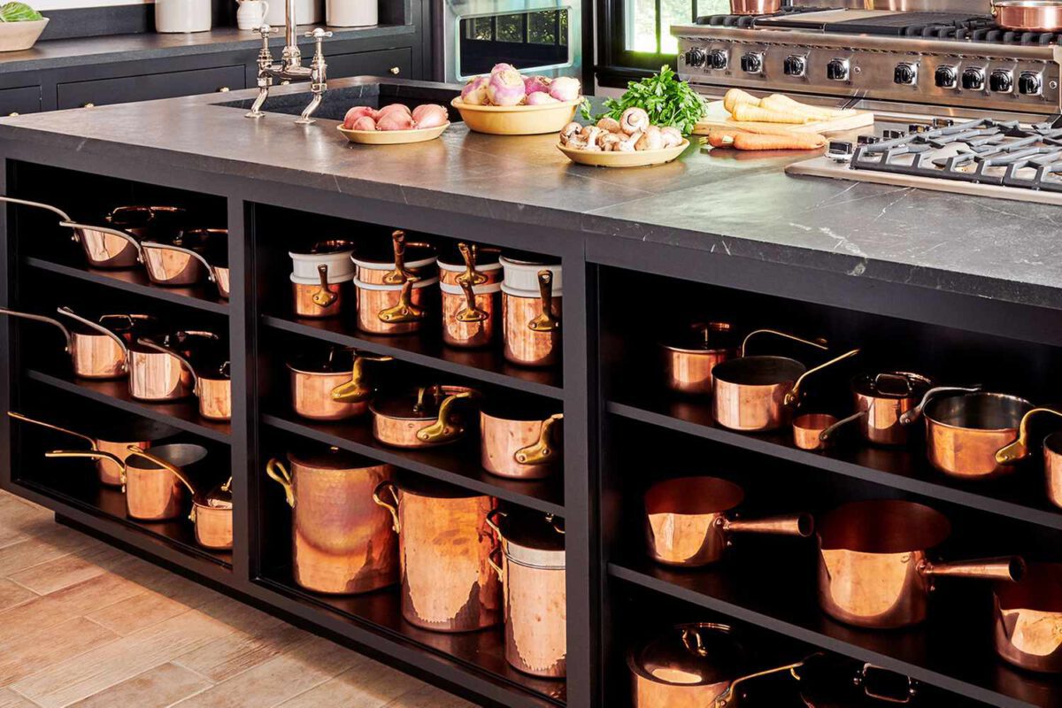 Kitchen with copper cookware
