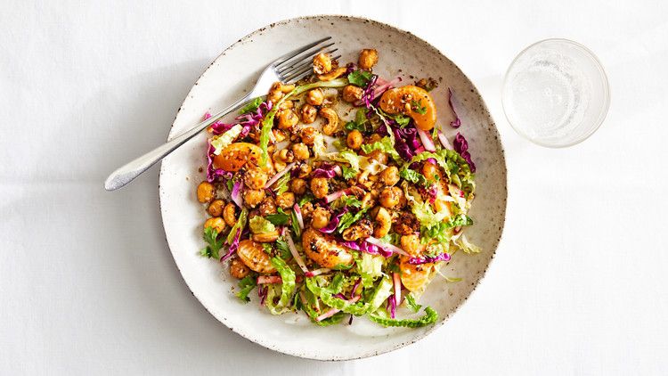 cashew-chickpea salad with cabbage slaw